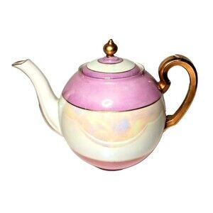 Antique G.H.O. Greiner & Herda Bavaria Lusterware Teapot Blue Pink Germany